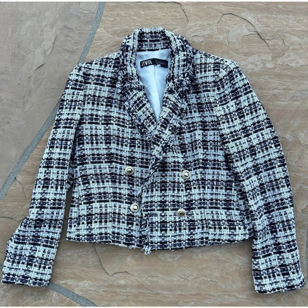 ZARA Textured Double-Breasted Blazer Cropped Medium